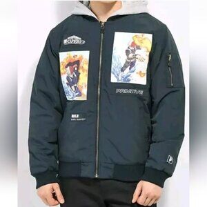 My hero academia blue hooded bomber jacket with graphic prints size S